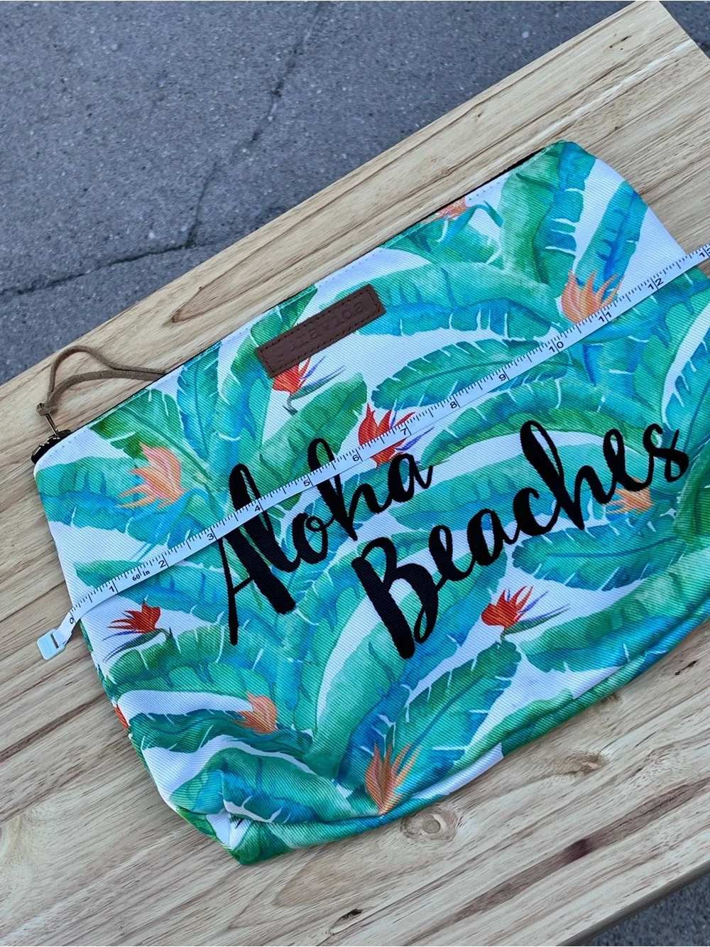 Pura Vida Aloha Beaches Generous Size Top Zippered Pouch Tropical Palm Trees EUC